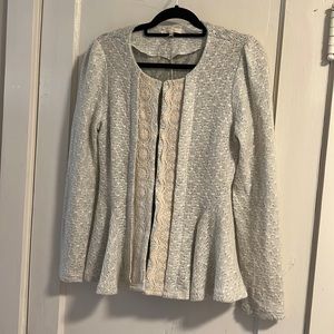Anthro Ryu Gray Cream Knit Lace Overlay Medium